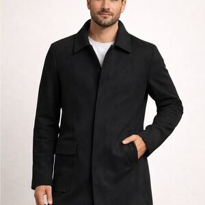 Express Men’s Black Wool Blend Coat Large Button Front Jacket Modern Classic